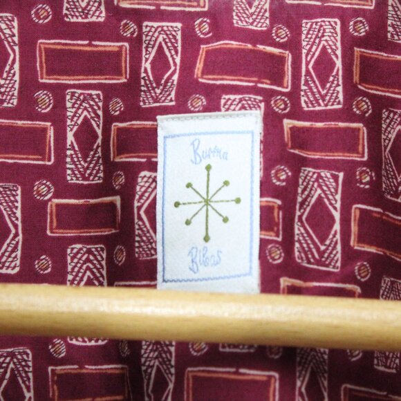 Vintage Burma Bibas Shirt Men Red Button Down Retro Pattern Collared Size XL 90s - Picture 6 of 10